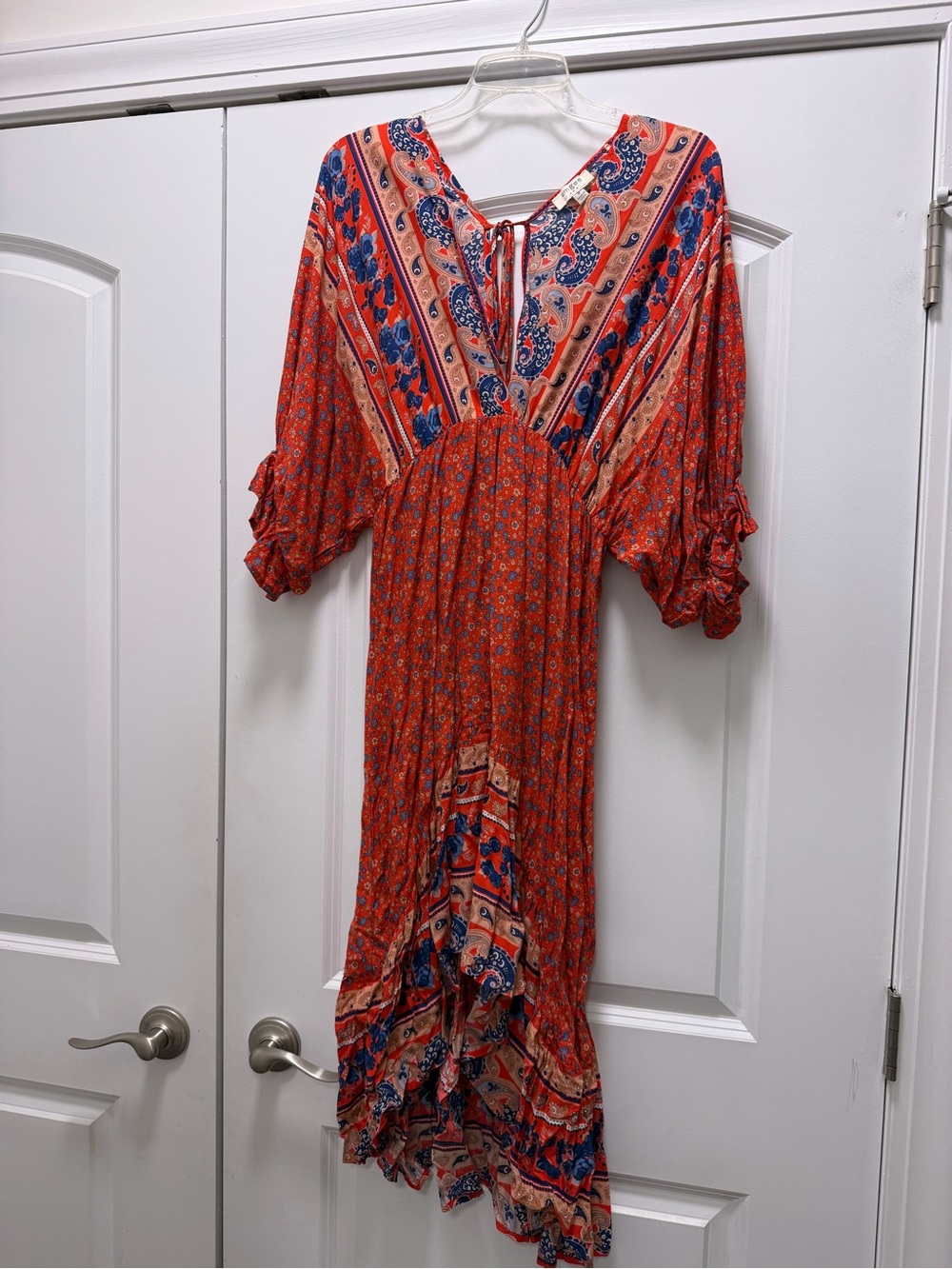 Umgee Red Paisley Midi Dress with Blue Accents